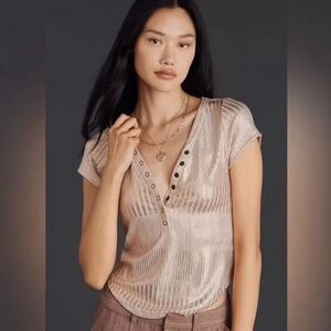 ✨ Anthropologie Pilcro The Andie Scoop Neck Ribbed Henley – Shine Edition NWT